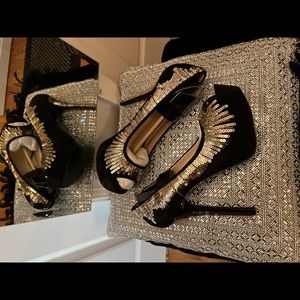 Black with Gold Sequin Stiletto Pumps